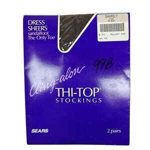 Vintage Sears Thi-Top Cling-Alon Dress Sheer Stockings 2 Pairs Off Black Shapely